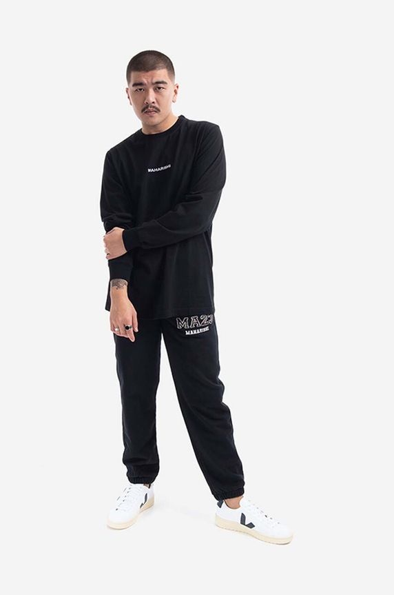 Maharishi cotton longsleeve top Miltype Embroider T-shirt 9162.BLACK black AA00
