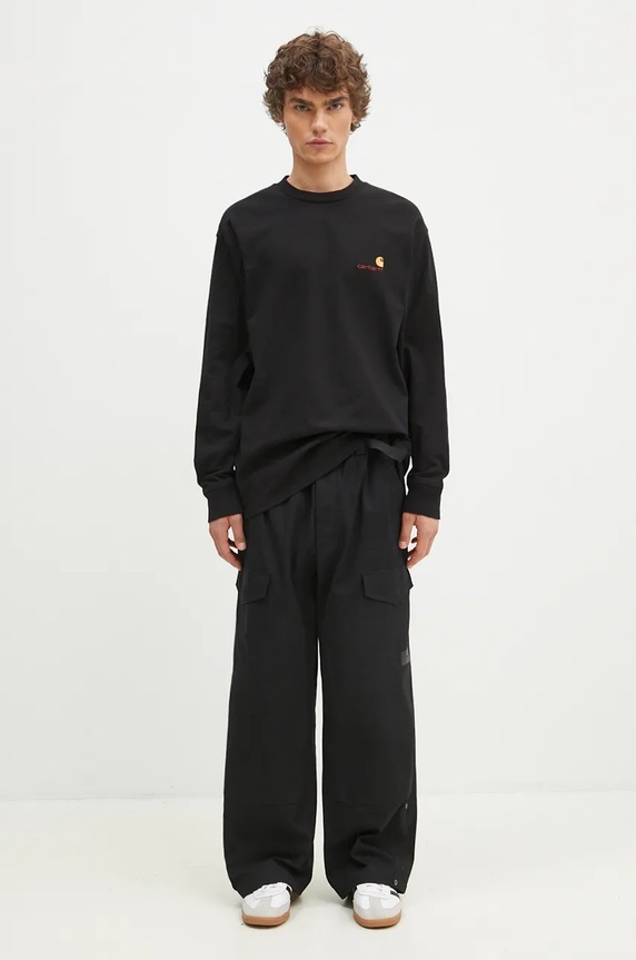 Bavlněné tričko s dlouhým rukávem Carhartt WIP Longsleeve American Script T-Shirt I029955.89XX černá
