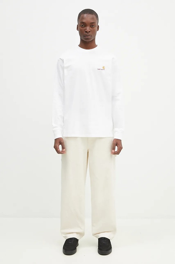 Bavlnené tričko s dlhým rukávom Carhartt WIP Longsleeve American Script T-Shirt I029955.02XX biela