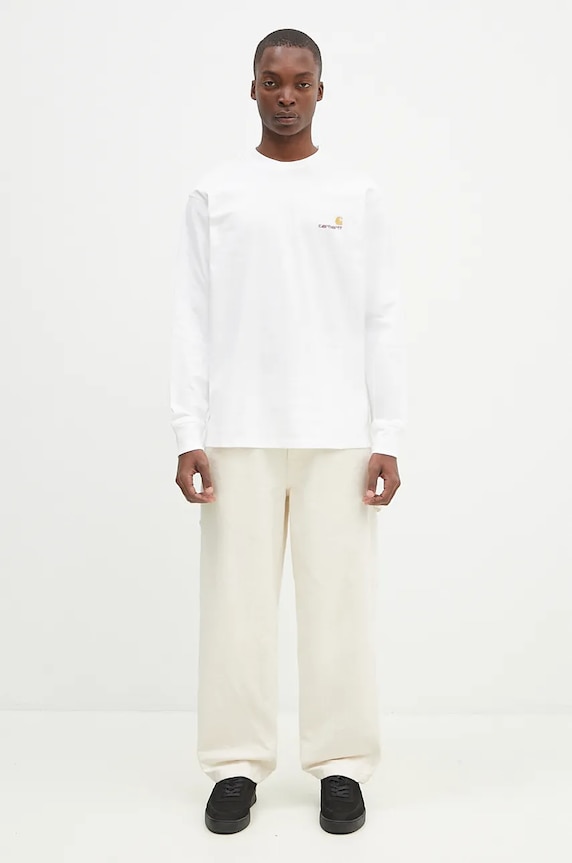 Bavlnené tričko s dlhým rukávom Carhartt WIP Longsleeve American Script T-Shirt I029955.02XX biela