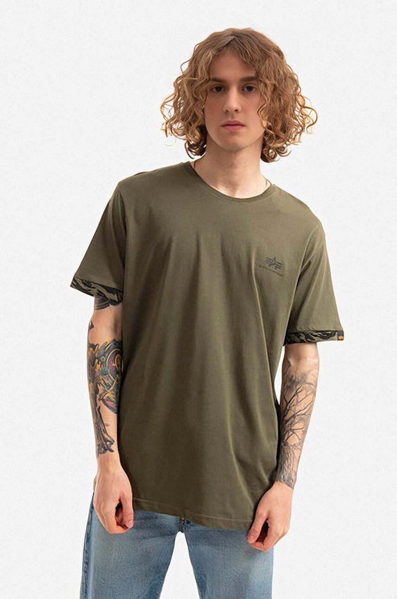 Bavlněné tričko Alpha Industries hladký zelená 106509.634