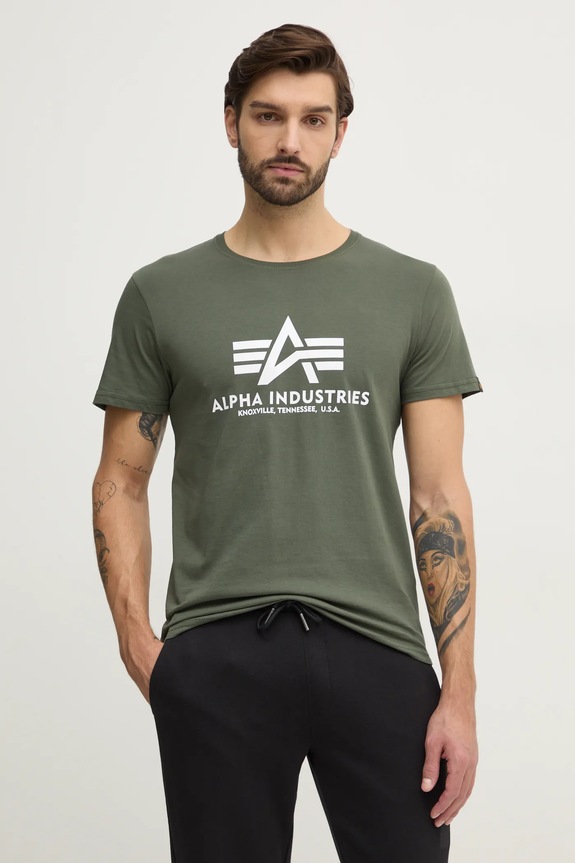 Bavlnené tričko Alpha Industries Basic potlač zelená 100501.142