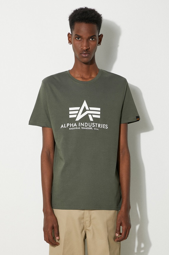 Хлопковая футболка Alpha Industries Basic T-Shirt печать зелёный 100501.142