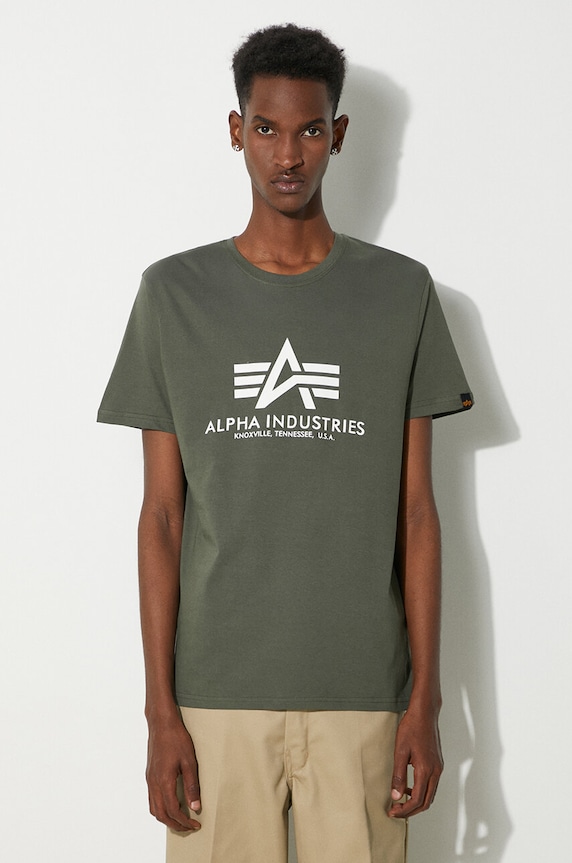 Хлопковая футболка Alpha Industries Basic T-Shirt печать зелёный 100501.142