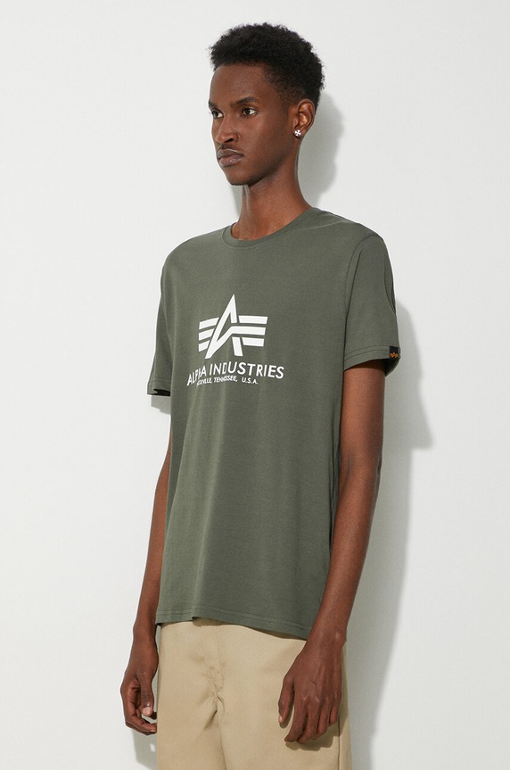 Хлопковая футболка Alpha Industries Basic T-Shirt зелёный 100501.142