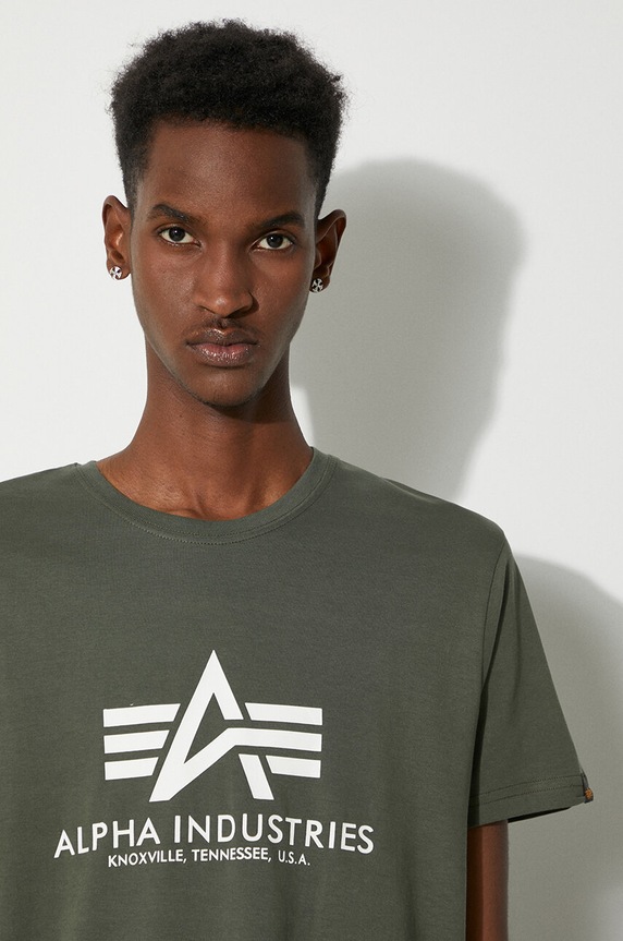 Хлопковая футболка Alpha Industries Basic T-Shirt 100501.142 зелёный