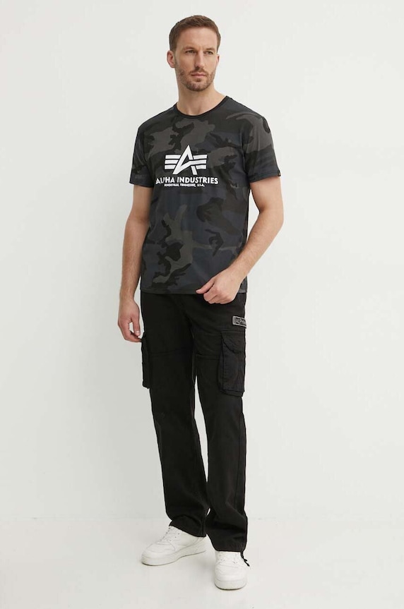 Alpha Industries pamut póló Basic T-Shirt Camo 100501C.125 fekete SS25