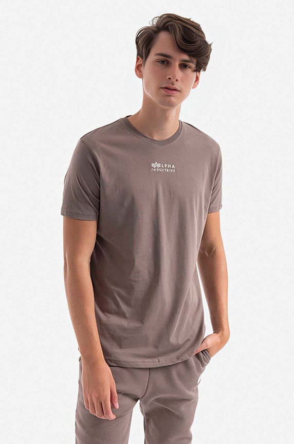 Bavlněné tričko Alpha Industries potisk šedá 118529.628