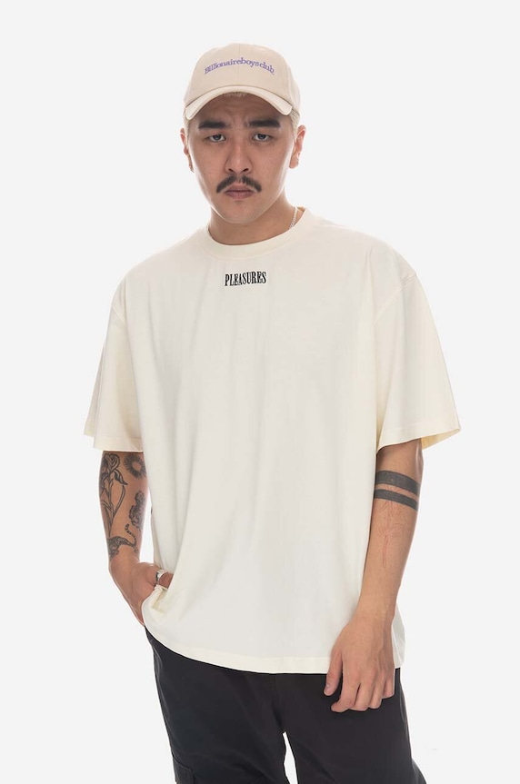 PLEASURES t-shirt bawełniany Tainted Contrast Heavyweight wzorzyste biały P23SP027
