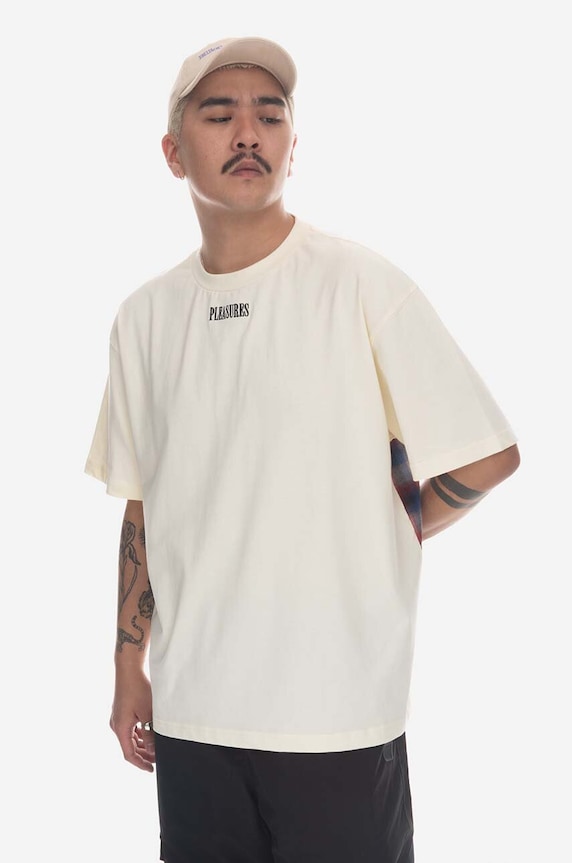 PLEASURES t-shirt bawełniany Tainted Contrast Heavyweight P23SP027 biały AA00