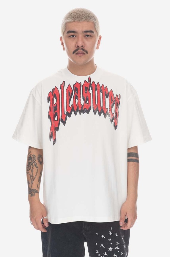 PLEASURES cotton T-shirt Twitch Heavyweight relaxed white P23SP028