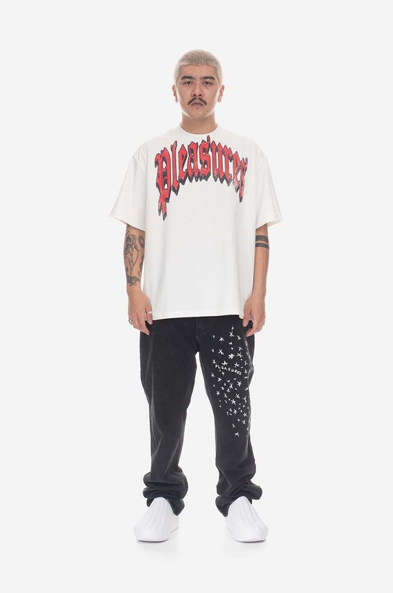 PLEASURES cotton T-shirt Twitch Heavyweight P23SP028 white