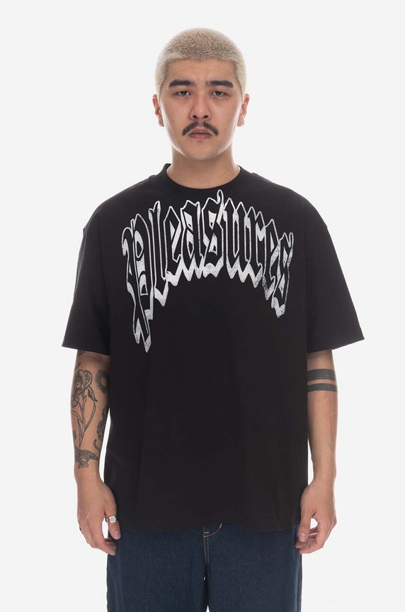 Clothing PLEASURES cotton T-shirt Twitch Heavyweight P23SP028 black