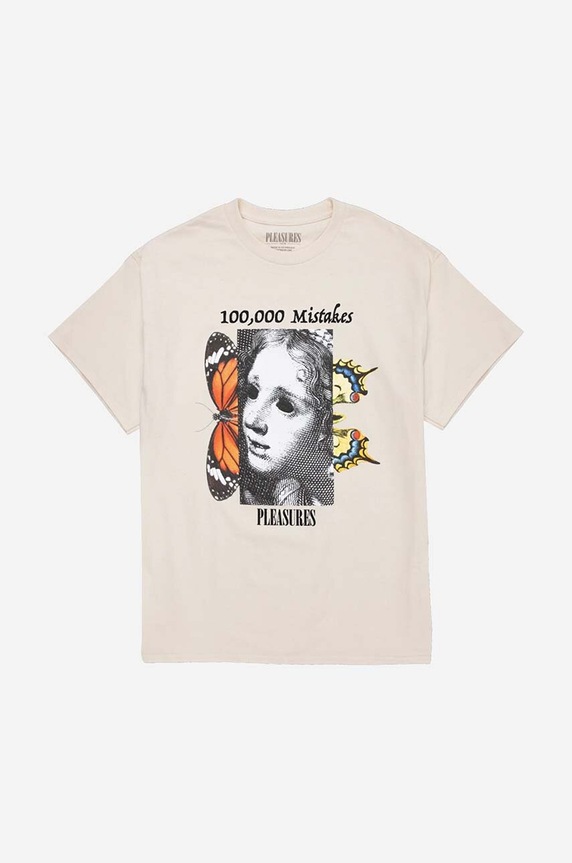 PLEASURES cotton T-shirt Mistakes T-shirt P23SP057 beige AA00