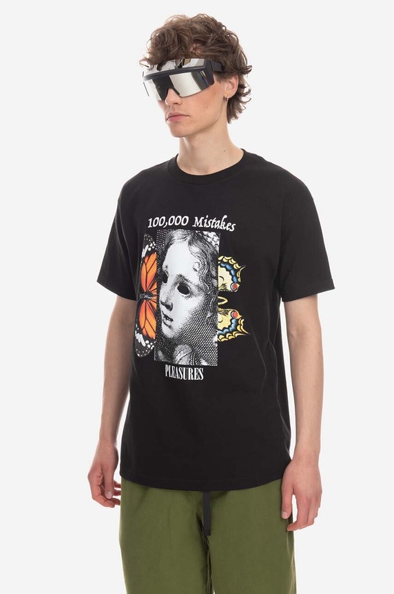 Clothing PLEASURES cotton T-shirt Mistakes T-shirt P23SP057 black