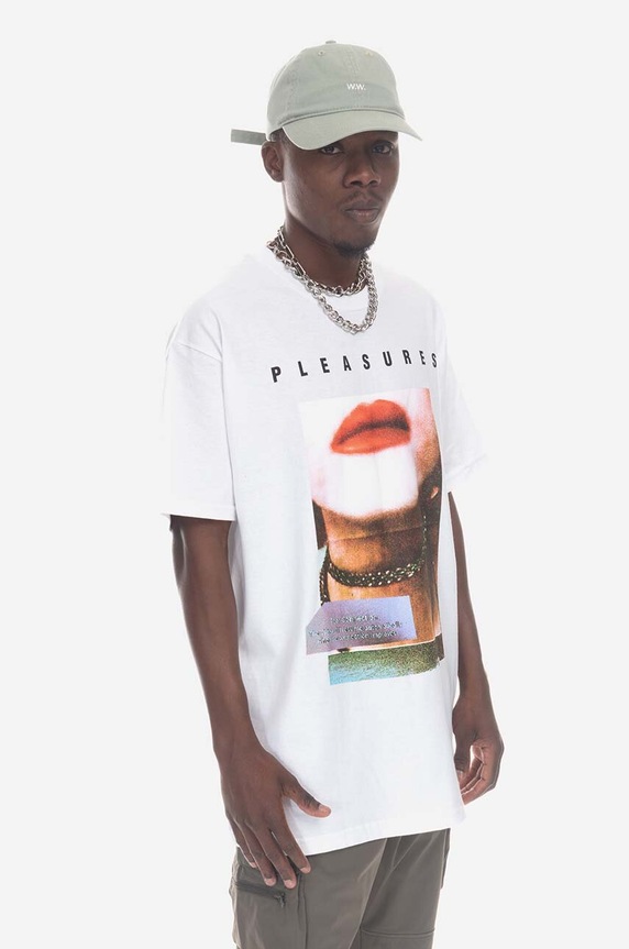 PLEASURES t-shirt bawełniany Poop Connection T-shirt nadruk biały P23SP058