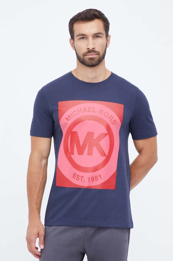 Bavlnené tričko Michael Kors potlač tmavomodrá 6F36G10091