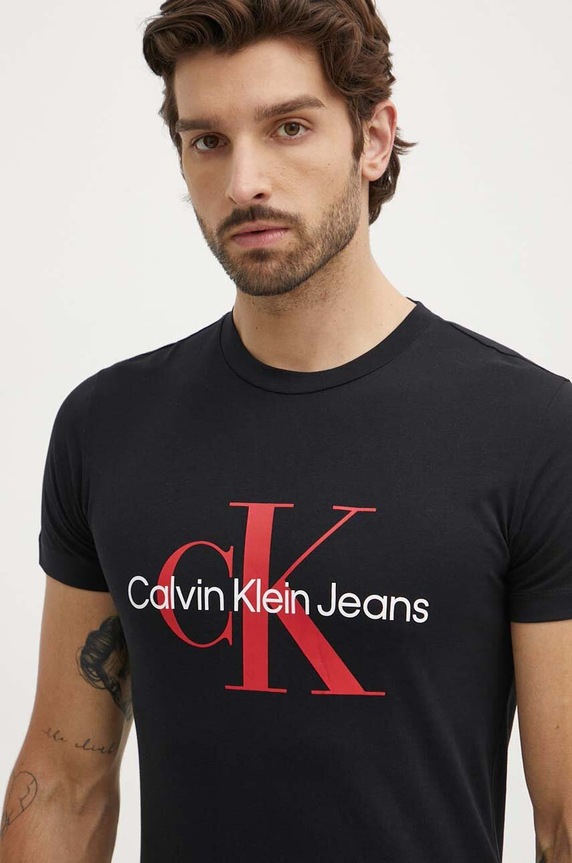 Βαμβακερό μπλουζάκι Calvin Klein Jeans βαμβάκι μαύρο J30J320935