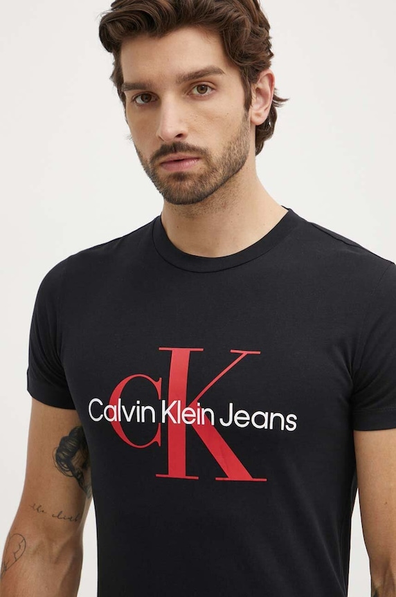 Βαμβακερό μπλουζάκι Calvin Klein Jeans βαμβάκι μαύρο J30J320935