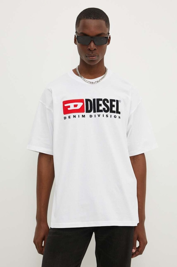 Diesel tricou din bumbac T-BOXT-DIV imprimeu alb A14943.0GRAI