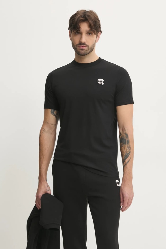 Βαμβακερό μπλουζάκι Karl Lagerfeld βαμβάκι μαύρο 500224.755710