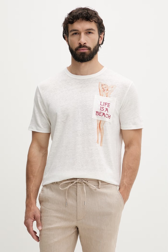 MC2 Saint Barth T-shirt męski lniany beżowy ECS0001