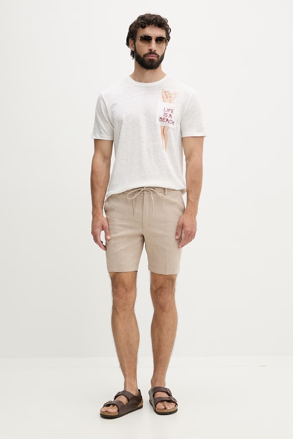 MC2 Saint Barth T-shirt męski lniany ECS0001 beżowy AA00