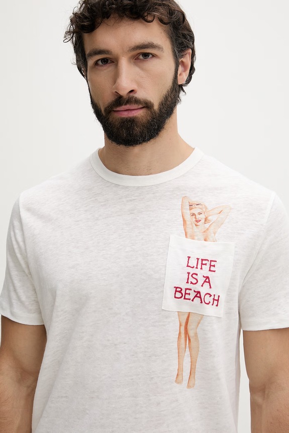 MC2 Saint Barth T-shirt męski lniany beżowy ECS0001