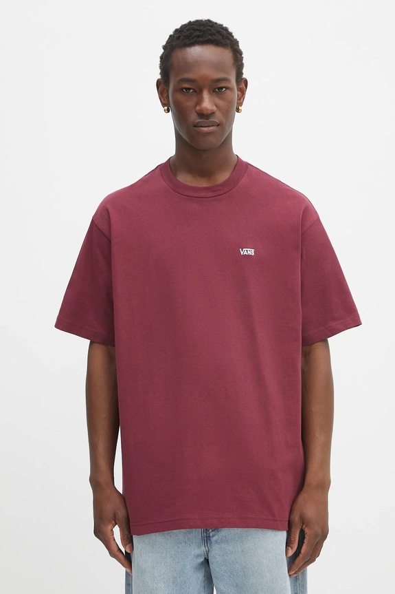 Pamučna majica Vans natpis bordo VN000P1PBRG1