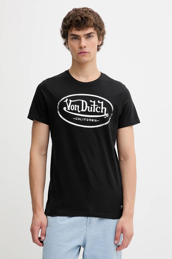Βαμβακερό μπλουζάκι Von Dutch εμπριμέ μαύρο VD.1.TRC.AARON