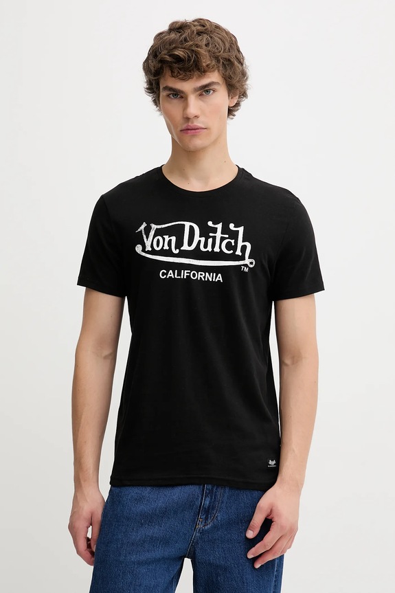 Βαμβακερό μπλουζάκι Von Dutch εμπριμέ μαύρο VD.1.TSC.FIRST