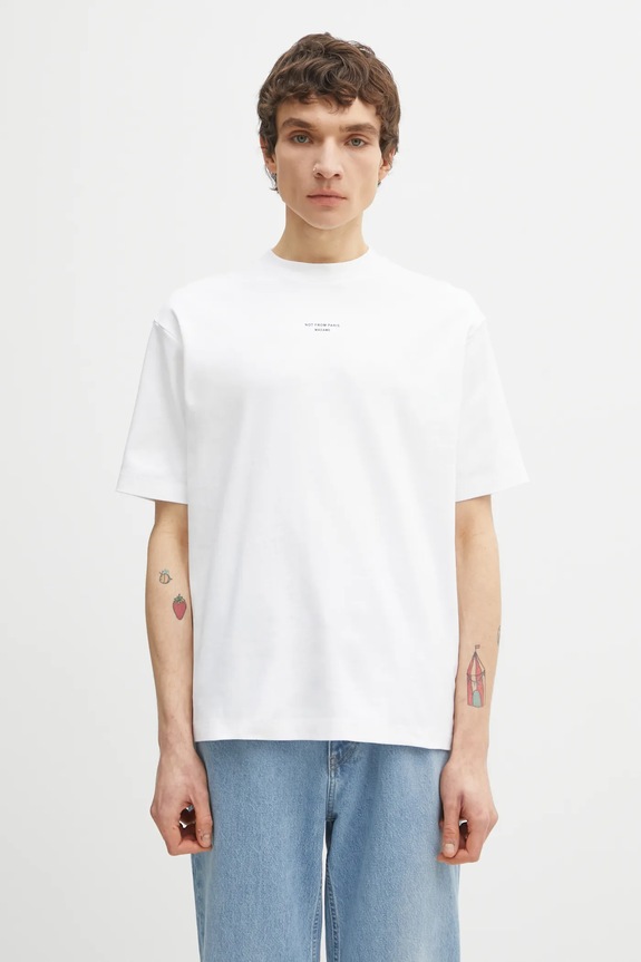 Хлопковая футболка Drôle de Monsieur Le T-Shirt Slogan Classique хлопок белый PERM.TS202.CO002