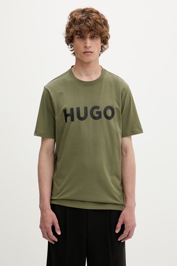 HUGO tričko pánske bavlnené s elastanom Dulivio zelená 50467556.NOS