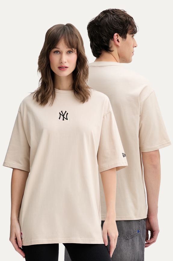 New Era t-shirt basic bawełniany NEW YORK YANKEES beżowy 60675747