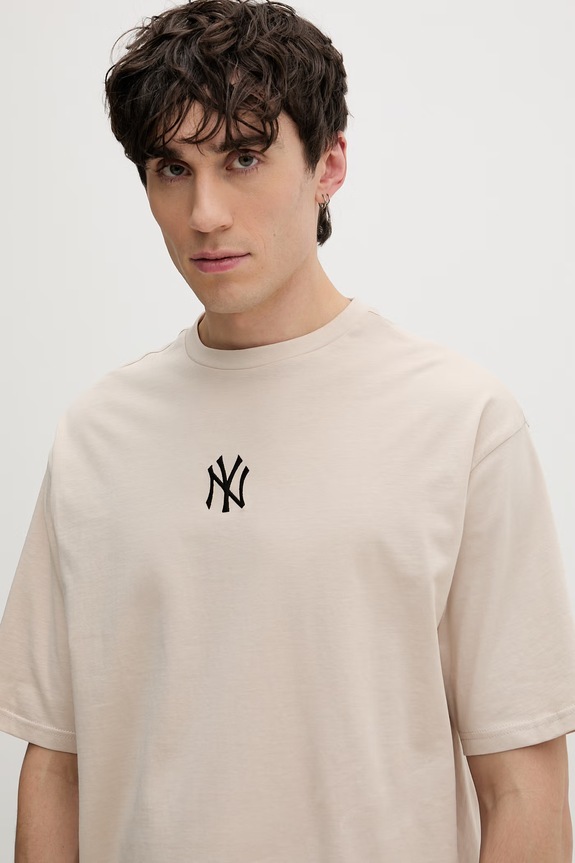 New Era t-shirt basic bawełniany NEW YORK YANKEES 60675747 beżowy