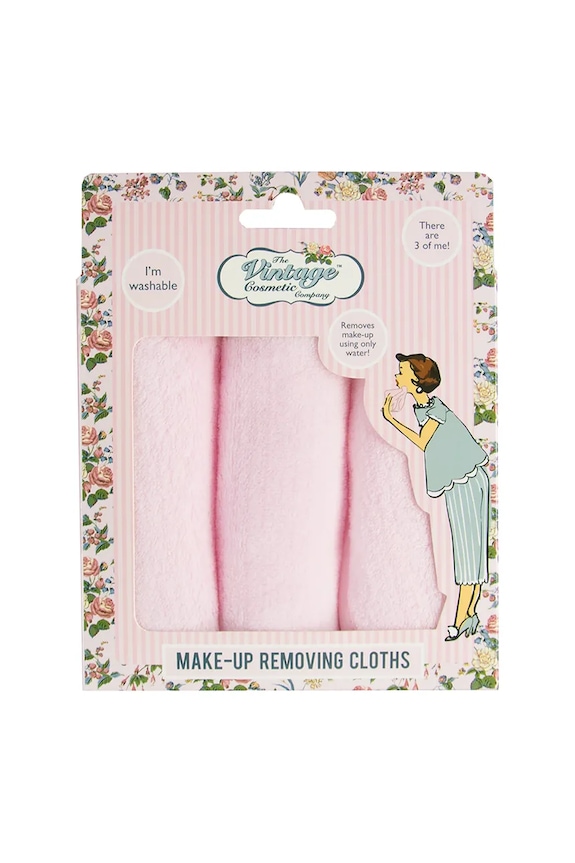 Home SPA The Vintage Cosmetics Company sminkeltávolító törlőkendők Make-up Removing Cloths 3 db 10FMP rózsaszín