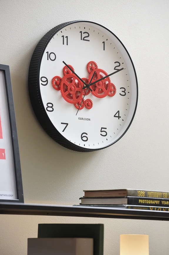 Настенные часы Karlsson Open Gear 40 cm красный KA6093BK