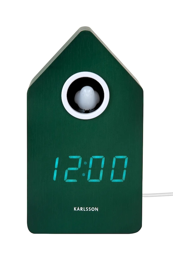 Karlsson ceas deșteptător de masă cu LED și cuc Cuckoo LED 16 cm verde KA6070GR