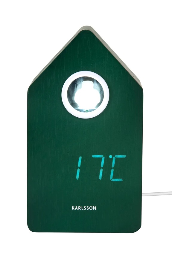 Living și dormitor Karlsson ceas deșteptător de masă cu LED și cuc Cuckoo LED 16 cm KA6070GR verde