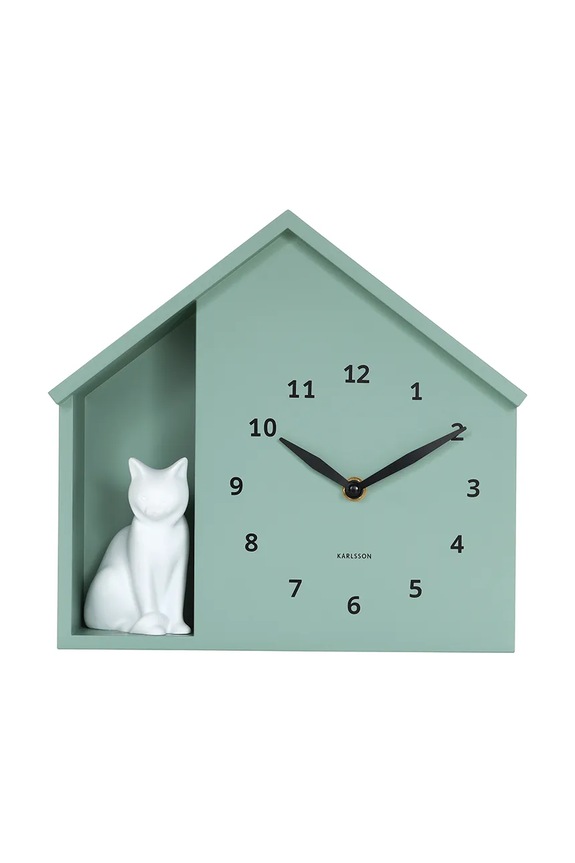 Настінний годинник зі звуковим сигналом Karlsson Siting Cat 26 x 29 cm бірюзовий KA6099GR