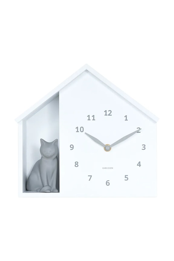 Karlsson zegar ścienny z dźwiękiem Siting Cat 26 x 29 cm biały KA6099WH