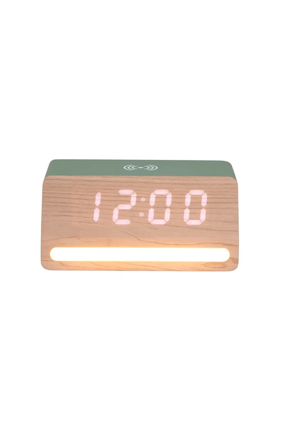 Obývacia izba a spálňa Karlsson budík LED drevený KA6078GR zelená