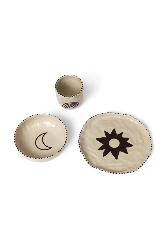 ferm LIVING zestaw śniadaniowy dla dzieci Naive Ceramic Set 3-pack beżowy 1104269020