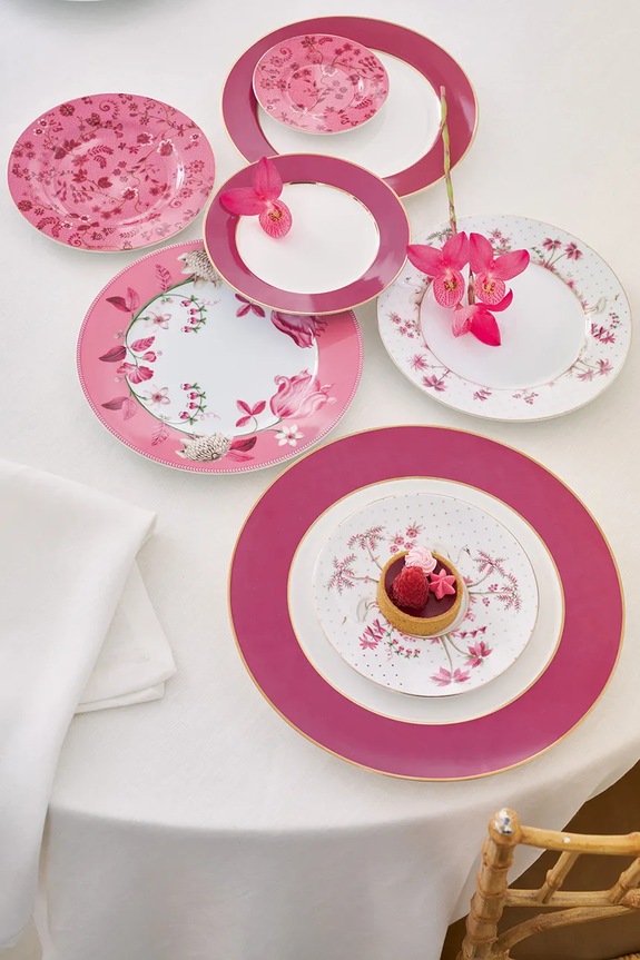 Kuchnia i bar Pip Studio zestaw talerzy deserowych Jolie Dots Gold Pink 21 cm 6-pack 51001505 biały