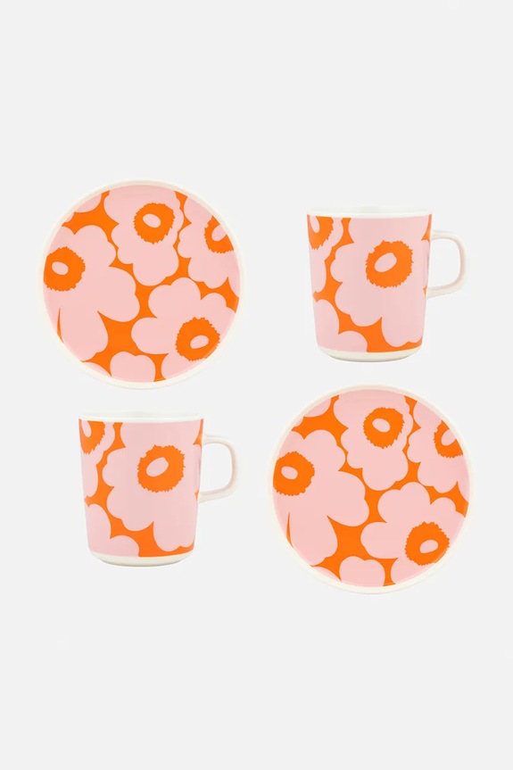 Marimekko zestaw śniadaniowy z kamionki różowy 075732.132
