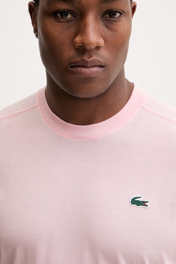 Lacoste T-shirt męski bawełniany różowy TH7618