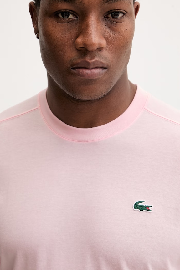 Lacoste T-shirt męski bawełniany różowy TH7618