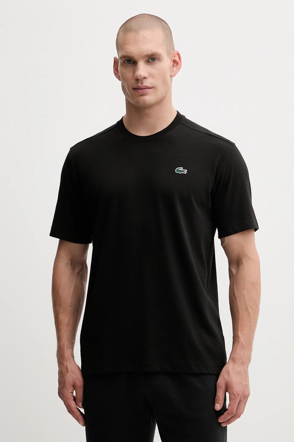 Lacoste T-shirt męski bawełniany regular czarny TH7618
