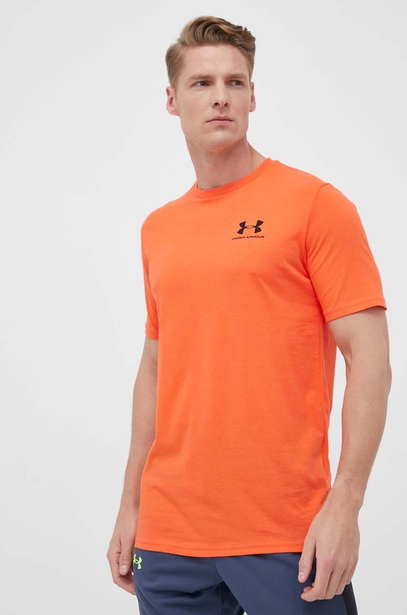 Under Armour tréningové tričko pánske s bavlnou SPORTSTYLE LEFT CHEST jednofarebný oranžová 1326799