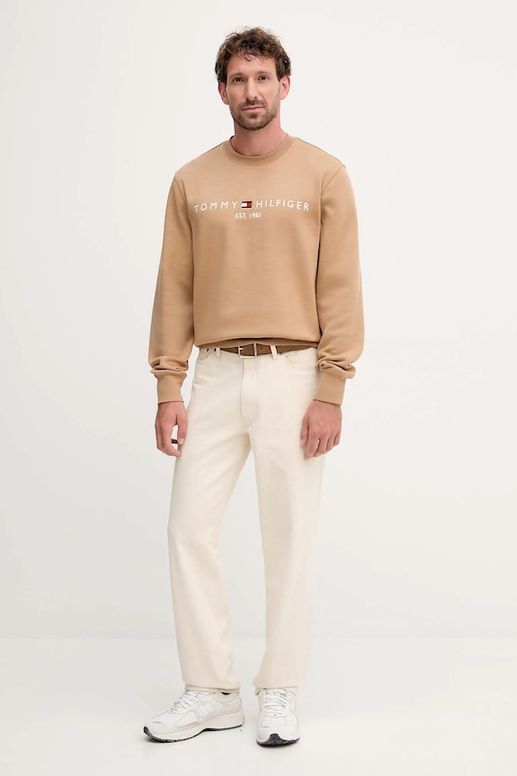 Tommy Hilfiger hanorac bărbați cu bumbac MW0MW11596 verde SS26